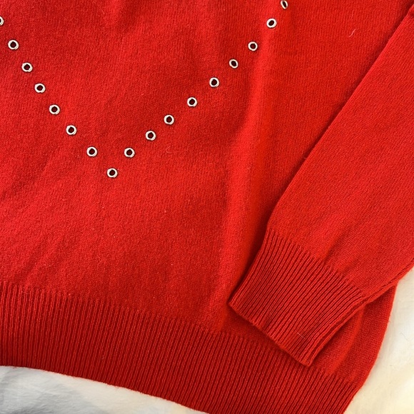 Aqua Red Grommet Heart Cashmere Sweater - Picture 3 of 3